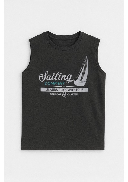 Kadın Bisiklet Yaka Baskılı Antrasit Kolsuz T-Shirt fiyatları