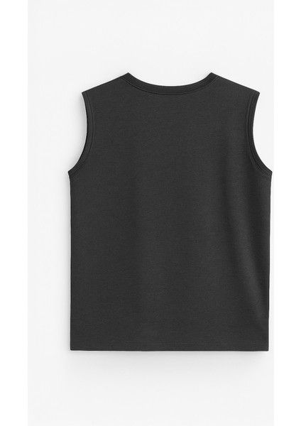 Kadın Bisiklet Yaka Baskılı Antrasit Kolsuz T-Shirt modelleri