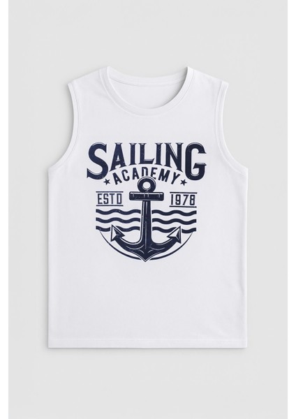 Kadın Bisiklet Yaka Baskılı Beyaz Kolsuz T-Shirt fiyatları