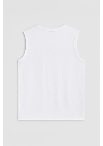 Kadın Bisiklet Yaka Baskılı Beyaz Kolsuz T-Shirt modelleri