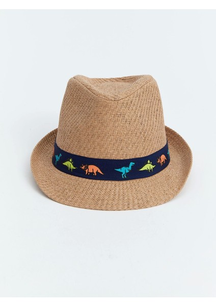 Lcw Accessorıes Bej Dinozor Baskılı Erkek Çocuk Hasır Fötr Şapka