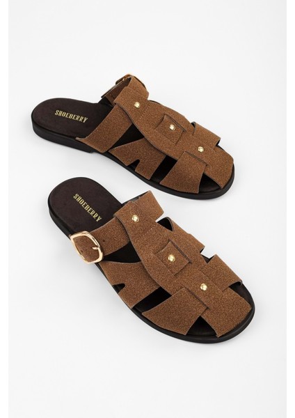 Kadın Sole Taba Süet Trok Detaylı Kemerli Terlik fiyatları