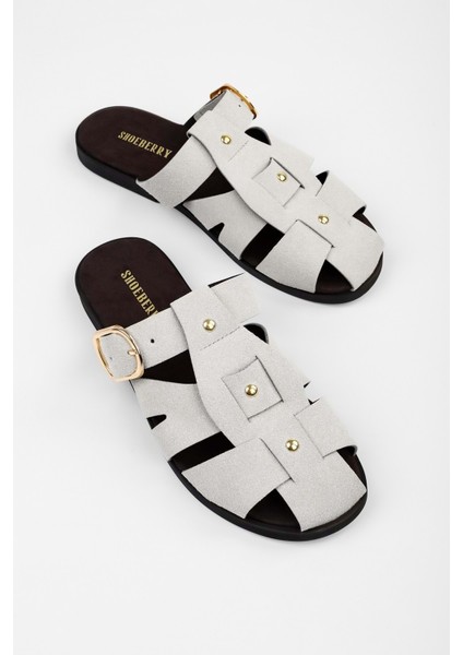 Kadın Sole Gri Süet Trok Detaylı Kemerli Terlik