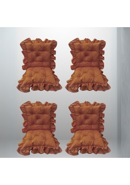 Fırfırlı Sandalye Minderi 45X45 cm Kahverengi 4'lü Takım