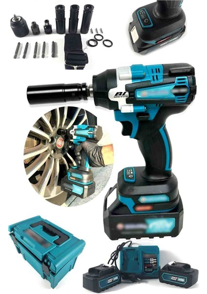 Şarjlı Araç Oto Somun Bijon Sökme Sıkma Tabancası Akülü Darbeli Matkap 1/2 Inç Fırçasız