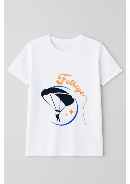 Kadın Bisiklet Yaka %100 Pamuk Fethiye Baskılı Kısa Kollu T-Shirt modelleri