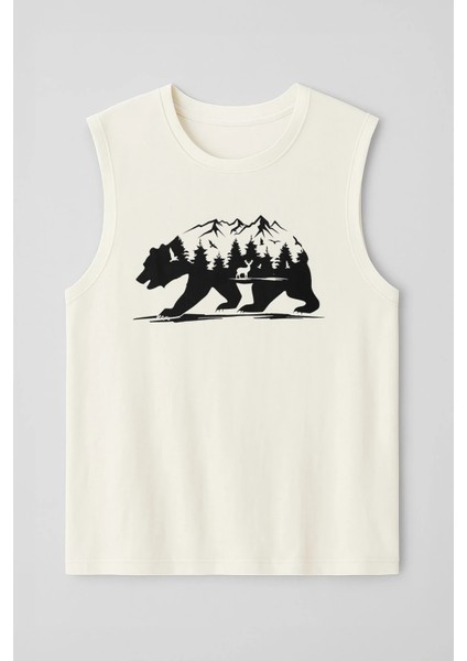 Erkek %100 Pamuk Bisiklet Yaka Bear Baskılı Kolsuz T-Shirt fırsatları