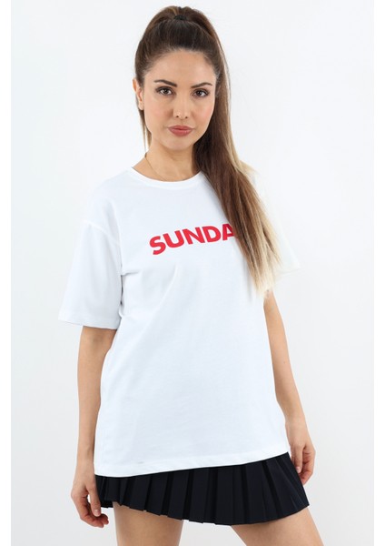 Kadın Motto Yazılı Oversize %100 Pamuk Uzun T-Shirt