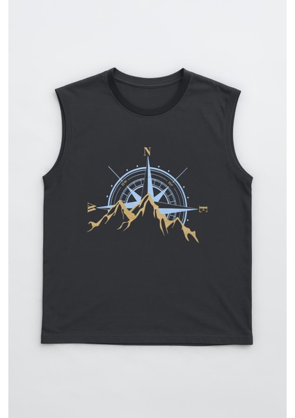 Erkek %100 Pamuk Bisiklet Yaka Pusula Baskılı Kolsuz T-Shirt fiyatları