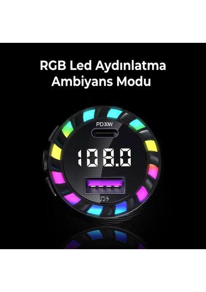 Rgb Işıklı 5.3 Bluetoothlu Çakmaklık 30W USB Type C Hızlı Şarjlı Araç Kiti - Eller Serbest Modlu fırsatları