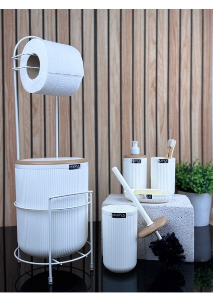 Beyaz Yuvarlak Linea Due Standlı Wc Kağıtlık ve 6 Parça Banyo Seti fiyatları