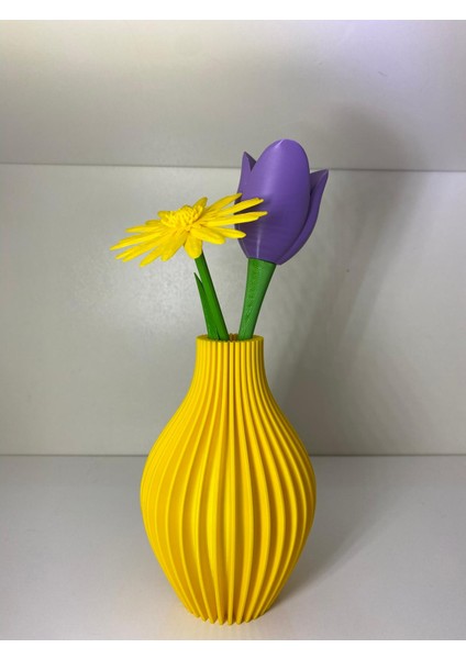 Sarı Dekoratif 3D Baskı Plastik Vazo – Modern Masa ve Raf Dekoru