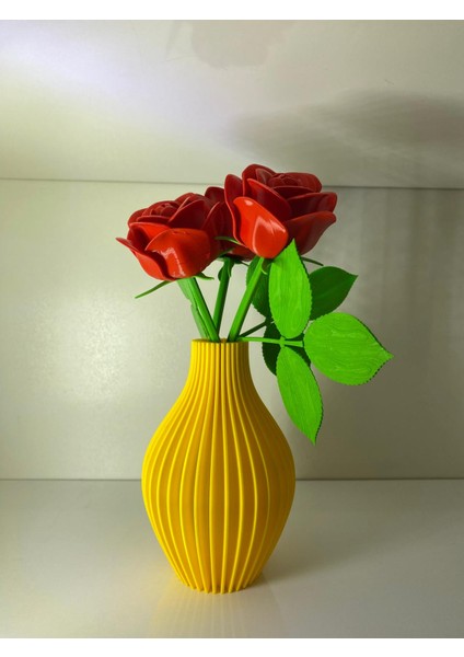Sarı Dekoratif 3D Baskı Plastik Vazo – Modern Masa ve Raf Dekoru fiyatları