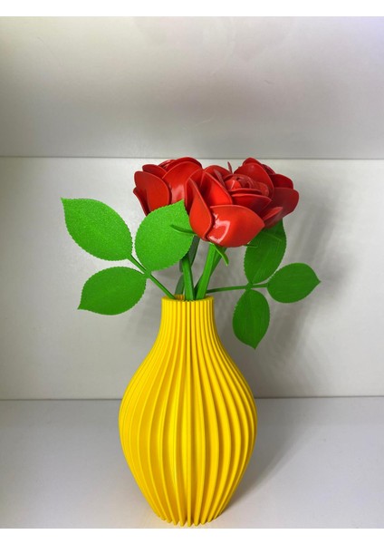 Sarı Dekoratif 3D Baskı Plastik Vazo – Modern Masa ve Raf Dekoru modelleri