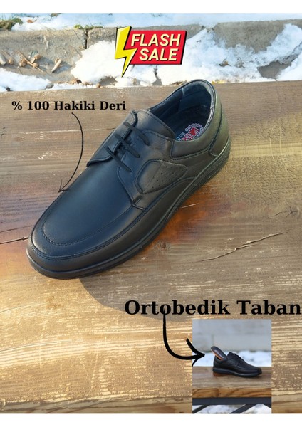 Erkek Kışlık Kundura Hakiki Deri Kauççuk Taban Otobetik ve Bağcıklı