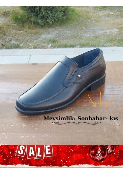 Erkek Mevsimlik Kundura: Sonbahar- Kış Hakiki Deri Kauççuk Taban Bağcıksız