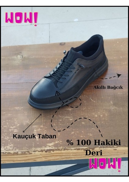 Erkek Kışlık Sportif Kundura Hakiki Deri Kaymaz Kışlık Taban Akıllı Bağcık ve Ortopedik