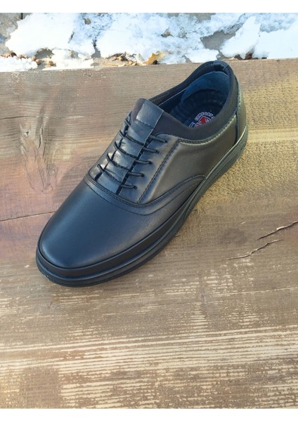 Erkek Kışlık Sportif Kundura Hakiki Deri Kaymaz Kışlık Taban Akıllı Bağcık ve Ortopedik