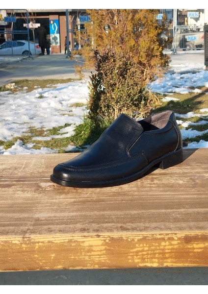 Klasik Kundura Hakiki Deri Kauççuk Taban Bağcıksız Mevsimlik Babalar Için