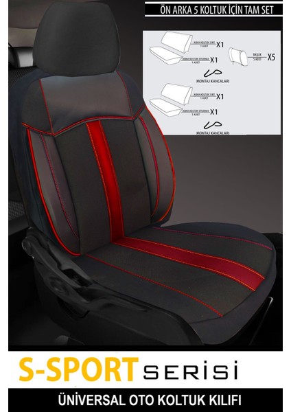 Ford Transıt Connect 2002-2013UYUMLU Oto Koltuk Kılıfıs-Sport Serisi- Kırmızı