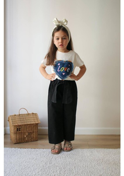 Kız Çocuk Ikili Pantolon Tişört Takım Love Tişört Ince Kot Ikili Yazlık Özel Gün Takımlar Kız Çocuğu Yazlık modelleri