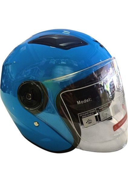 Güneş Vizörlü Açık Motosiklet Kaskı (Mavi)