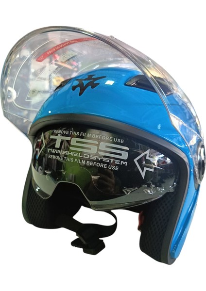 Güneş Vizörlü Açık Motosiklet Kaskı (Mavi) indirimleri