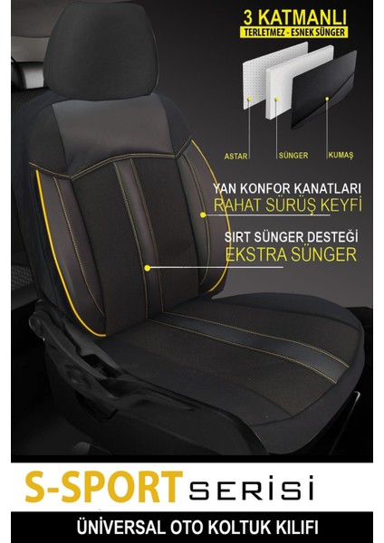 Ford Transıt Connect 2013-UYUMLU Oto Koltuk Kılıfıs-Sport Serisi- Sarı fırsatları