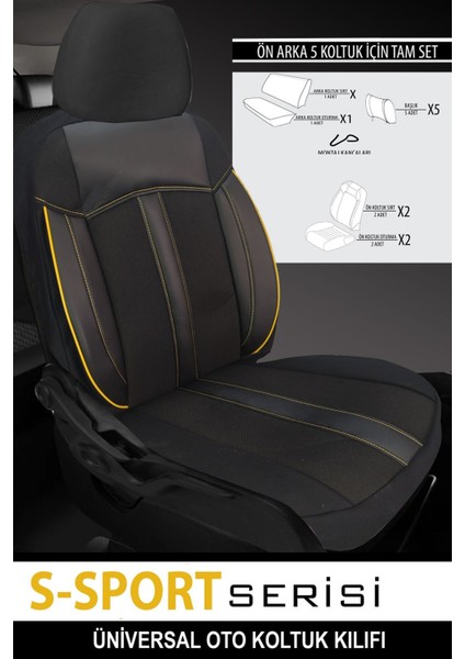 Ford Transıt Connect 2013-UYUMLU Oto Koltuk Kılıfıs-Sport Serisi- Sarı