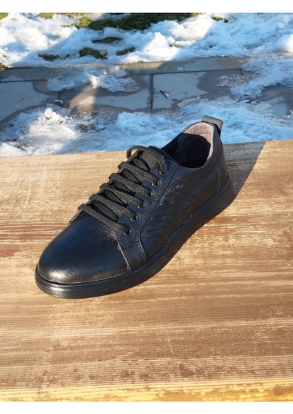 Erkek Mevsimlik Sportif Kundura Hakiki Deri Kauççuk Taban Bağcıklı Otopedik
