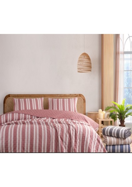 Tuana Gri Pamuk Keten Çift Kişilik Yatak Örtüsü Seti (220X240)