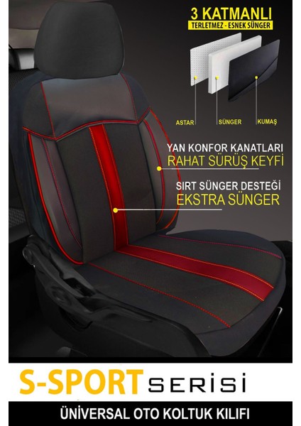 Ford Focus 2011-2018UYUMLU Oto Koltuk Kılıfıs-Sport Serisi- Kırmızı fırsatları