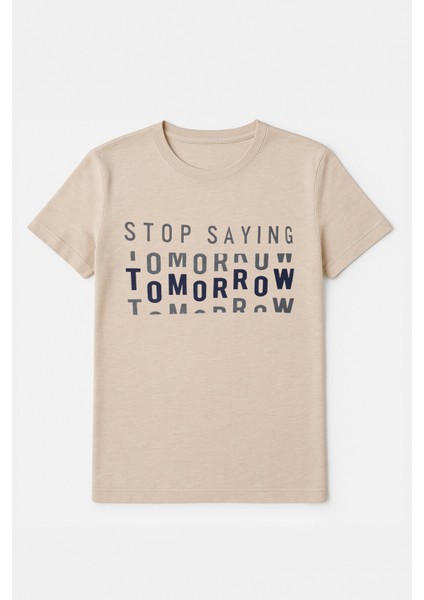 Erkek Rahat Kesim Bisiklet Yaka Yazı Baskılı T-Shirt modelleri