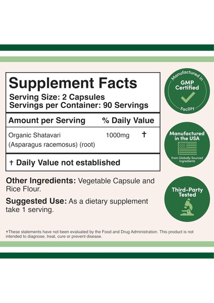 Organic Shatavari Asparagus Caps 1,000 mg 180 Caps Hormone Balance And Prolactin modelleri