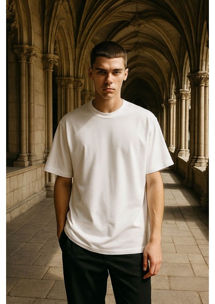 Erkek Bisiklet Yaka Oversize %100 Pamuk T-Shirt