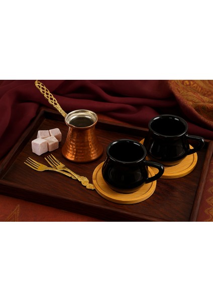 2'li Set Bambu Tabaklı Kahve Fincanı