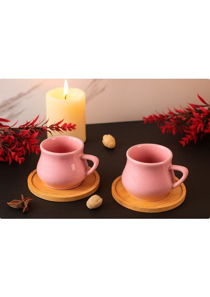 2'li Set Bambu Tabaklı Kahve Fincanı
