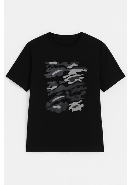 Erkek Bisiklet Yaka %100 Pamuk Baskılı Siyah T-Shirt fiyatları