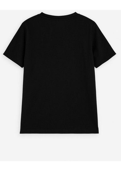 Erkek Bisiklet Yaka %100 Pamuk Baskılı Siyah T-Shirt modelleri
