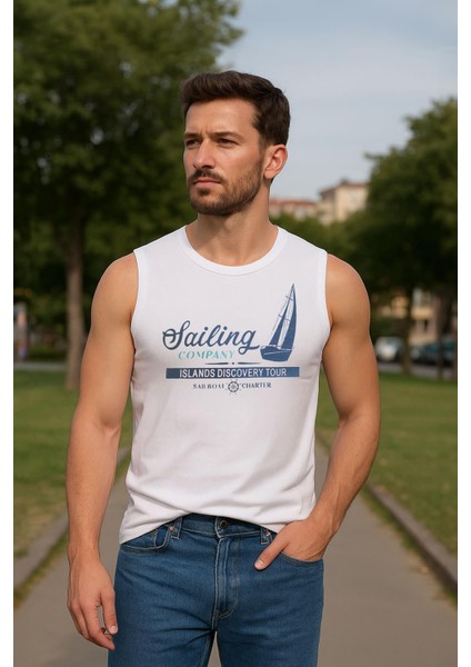 Erkek Bisiklet Yaka Baskılı Antrasit Kolsuz T-Shirt