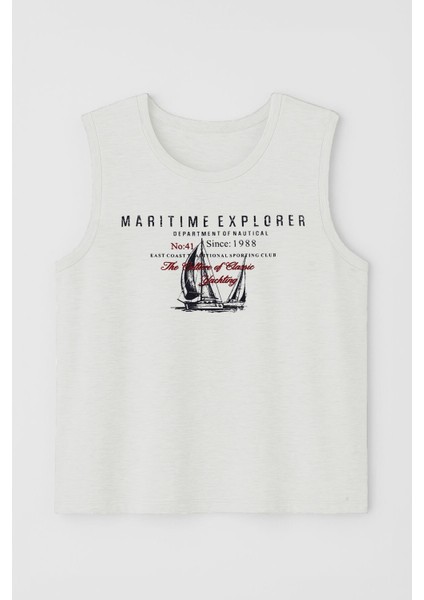 Erkek Bisiklet Yaka Baskılı Açık Mavi Kolsuz T-Shirt fiyatları