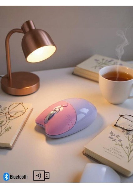 Sevimli Kedi Kablosuz Mor Mouse Bluetooth + 2.4G Dual Mode Catmouse modelleri