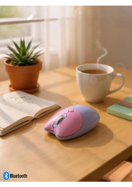 Sevimli Kedi Kablosuz Mor Mouse Bluetooth + 2.4G Dual Mode Catmouse indirimleri