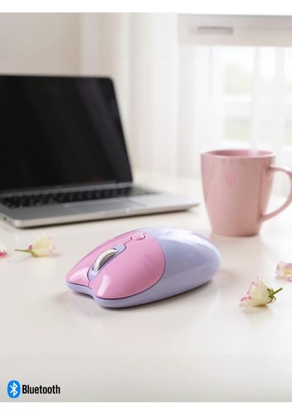 Sevimli Kedi Kablosuz Mor Mouse Bluetooth + 2.4G Dual Mode Catmouse