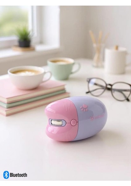 Sevimli Kedi Kablosuz Mor Mouse Bluetooth + 2.4G Dual Mode Catmouse