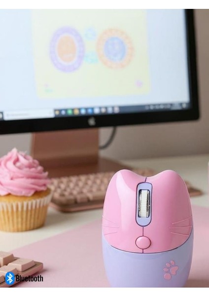 Sevimli Kedi Kablosuz Mor Mouse Bluetooth + 2.4G Dual Mode Catmouse