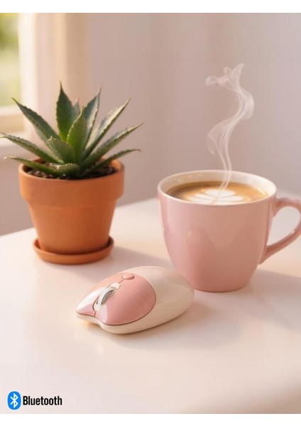 Sevimli Kedi Kablosuz Pudra-Bej Mouse Bluetooth + Dual Mode fiyatları