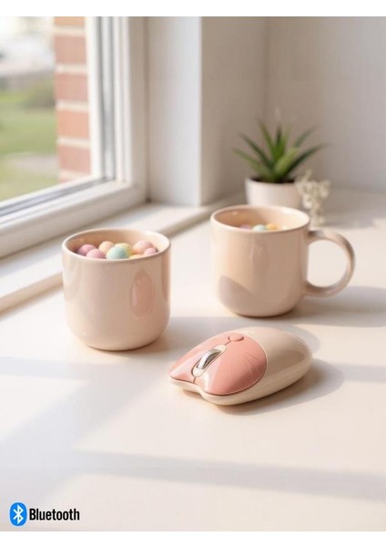 Sevimli Kedi Kablosuz Pudra-Bej Mouse Bluetooth + Dual Mode indirimleri