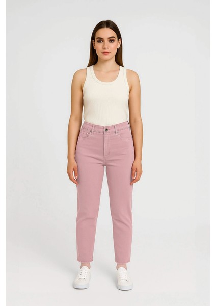 Kadın Paçası Püskül Detaylı Jean Pantolon Pembe