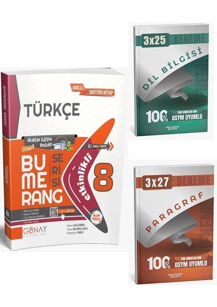 Günay Yayınları 2026 8. Sınıf Türkçe Etkinlikli Bumerang Serisi+Anla Kazan Paragraf+Dilbilgisi